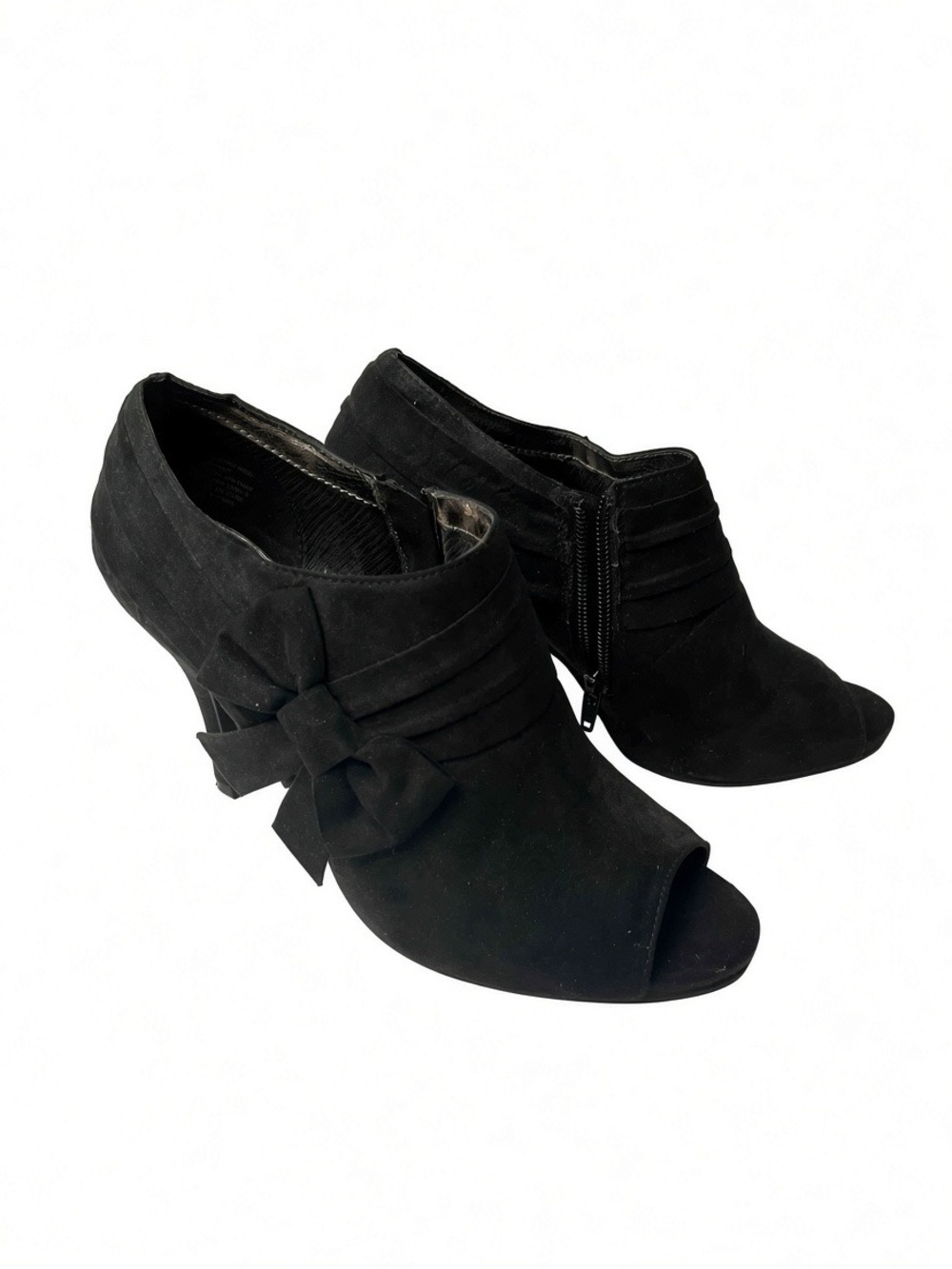 Black Peep-Toe Heeled Booties with Side Bow Womens Size 9 8.5 Rampage